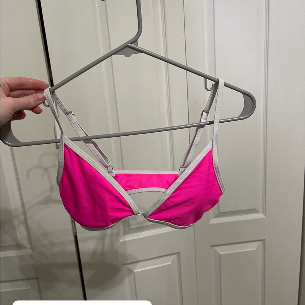Vibrant Pink and White Bikini Top with Adjustable Straps
